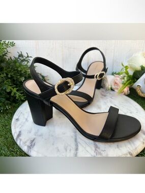 STUART WEITZMAN
Crystal Buckle 75 Block Heel Sandal - Black
$250 size 9 New